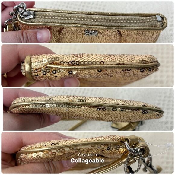Y2K Coach Occasion Sequin Wristlet F44509 Gold Clip-In Pouch - Picture 2 of 9